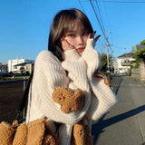 Ebbgo  -  Sweet Cartoon Bear Sweater Women Cute Knitted Pullovers Japanese Harajuku Oversized Knitwears Korean Loose Casual Jumper Tops