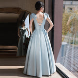 Ebbgo  -  Party dresses Satin Evening Dress Backless Blue Socialite Temperament Slimming L0733