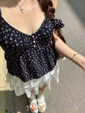 Ebbgo  Casual Women Cotton Front Buttons Camis 2023 Summer Vintage Lace Edge Sleeveless Floral Printed Camis Female Chic Tops