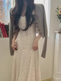 Ebbgo  Korean Simple Lace Strap Dresses Summer Mid-length Lazy Straight Dress for Women Y2k E-Girl High Waist White Vestidos Mujer