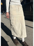 Ebbgo  -  Vintage Khaki Casual Cargo Skirts Chic Solid Side Pockets Sexy Low Waist Long Skirt Women Summer Streetwear Y2k Clothes