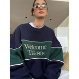 Ebbgo  American Retro Letter Embroidery Sweatshirts Street O-neck Loose Tops Women Y2k E-Girl Long Sleeve  Sweatshirt Mujer