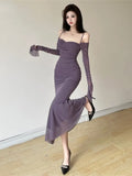 Ebbgo  -  Elegant Solid Slim Party Long Dress Summer Autumn Off Shoulder Mesh Trends Womens Dress Evening Party Corset Vestidos