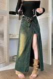 Ebbgo  -  South Korean Fashion New Summer High Waist Mid Length Half Length Skirt Women's Design Sense Large Split Washed Denim Skir