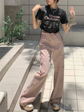 Ebbgo  -  High Waist Drawstring Overalls Straight Casual Pants Spring Vintage Wide Leg Pants Pants Skinny Pants Children