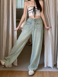 Ebbgo  Vintage Y2k Baggy Wide Leg Jeans Women Streetwear Washed Denim Pants High-waisted Loose Straight Leg Trousers 2024