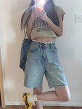 Ebbgo  High Waist Fashion Half Pants Women Chic New Denim Summer Jeans Wide Leg Straight Casual All Match Loose Shorts