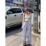 Ebbgo  Women Purple Casual Pants Solid American Vintage Fashion Straight Wide Leg Pants High Street Y2K Female Summer Mopping Trouser