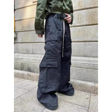 Ebbgo  -  Baggy Black Cargo Pants Women Wide Leg Casual High Street Drawstring Trousers Men Goth Grunge America Style Pantalones