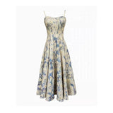 Ebbgo  -  Summer New Large French Floral Waist Strap Dress with Luxury Medium Length Dress