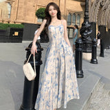 Ebbgo  Summer Elegant Beach Holiday Dress 2024 New Women Vintage Pearl Sweet Wedding Midi Lady Dress Female Princess Evening Long Dress