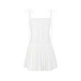 Ebbgo  - Summer Dress Women Mini A Line Birthday Party Dresses Casual Holiday Vacation White Pleated Dress for Club Outfits