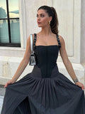 Ebbgo  -  Fashion Women Pleated Sling Maxi Dress Elegant Sleeveless Chest Wrap Slim Dresses Chic Office Lady Commuting Vestidos