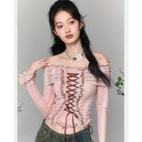 Ebbgo  Spring Women Tie Dye Gyaru Crop Top Coquette T-Shirts Long Sleeve Kpop Tees Vintage 2000s Aesthetic Streetwear Hot Sexy Design