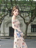 Ebbgo  Winter Vintage Sexy One Piece Dress Women Off Shoulder Elegant Midi Dress Female Korean Butterfly Print Fashion Party Dress 2024