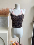 Ebbgo  Summer Women Korean Ballet Core Fake Two Pieces Camisole Coquette Dark Academia Leopard Print Crop Top Gyaru 2000s Aesthetic Hot