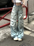 Ebbgo  Oversized Street Denim Wide Leg Pants 2024 Autumn New High Waist Jeans Y2k E-Girl Multiple Pockets Loose Straight Trousers