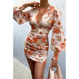 Ebbgo  Long Sleeve Bodycon Dress, V-neck and Floral Print, Popular in European and American Market