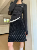 Ebbgo  Chic Polka Dots Mid-Length Skirts Women Vintage Casual Office Lady High Street Elegant All Match Fashion Spring