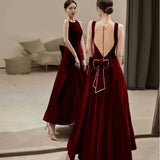 Ebbgo  -  Evening Dresses red silk minimalism velet gown Wine Party L0731