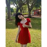 Ebbgo  -  fall outfits Women's Red Sexy Short Dress Korean Fashion Mini Dress Summer Party Beach Birthday for Girl Y2k Dress Bodycon Clothing