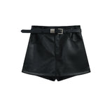 Ebbgo  Black PU Leather Mini Skirts Women High Waist Shorts Skirt Bodycorn Faxu Leather Summer Clubwear Sexy Pockets Y2K Streetwear