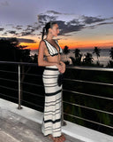 Ebbgo  -  Fashion Summer Dresses Contrast Striped Dress Set Sexy Black And White Tank Top And Skirt Bohemian Beachwear