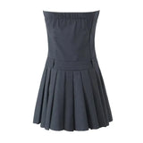 Ebbgo  Sexy Mini strapless dress for Summer Women's Dress with zipper 2024 New SKinny Solid High waist tight pleated Dress for Ladies