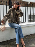 Ebbgo  -  fall outfit Fashion Leopard Printed Round Neck Jacket Women Elegant Single Breasted Long Sleeve Short Coats New Lady Street Outerwear