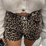 Ebbgo  Leopard Print High Waist Shorts Women Casual Loose Zipper Short 2024 Spring Summer Chic Female High Streetwear