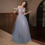 Ebbgo  -  Evening dresses off-Shoulder Banquet cocktail graduation gown for special event  Blue Starry Sky Gradient Fairy Dress L0660