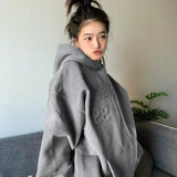 Ebbgo  Hooded Female Clothes Pullovers Baggy Letter Printing Long Grunge Loose Hoodies Text Sweatshirts for Women Tops Grey Y2k Style E