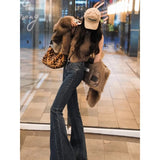 Ebbgo  Ragged Edge Jeans Women American Retro Street High Waist Wide Leg Pants Fashion Hot Girl Y2k Trousers Slim Fit Flare Jeans  New