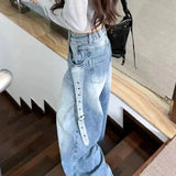 Ebbgo  Pants for Woman Straight Leg High Waist Shot with Pockets Women's Jeans Blue Trousers Streetwear Trend 2024 Clothing 2000s Y2k A