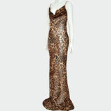 Ebbgo  - Summer Leopard Sexy See Through Dress Maxi Backless Sheer Beach Dress Lace Up Elegant Floor Length Holiday Dress