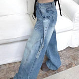 Ebbgo  Pants for Woman Straight Leg High Waist Shot with Pockets Women's Jeans Blue Trousers Streetwear Trend 2024 Clothing 2000s Y2k A