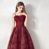 Ebbgo  -  Bride dresses gala party dress Red Banquet Long Simple wine red ball gown H882