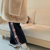 Ebbgo  Korean Casual Bow Knot Plush Sweatpants Drawstring Striped Jogger Pants Cute Harajuku Trousers High Waist Loose Pants For Women