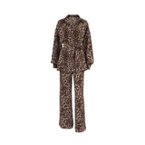 Ebbgo  -  Women Clothing Sexy Leopard Print Loose Lapel Long Sleeve Pants Casual Suit New Fashionable Spring and Summer Two-piece Set