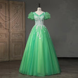 Ebbgo  -  Green dinner dress party evening gown floral  ball gown Banquet h776