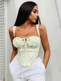 Ebbgo  -  Clearance Sale ! Sweet Floral Print Corset Top Sexy Crop Top Summer Sleeveless Boning Casual Tank Top Women Clothing