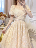 Ebbgo  -  Summer New French Style Retro Elegant Short Sleeve Dress Elegant High-end Sense Printing Puff Sleeve Long Dress