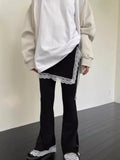 Ebbgo  Korean Fashion Lace Patchwork Fake Two Piece Skirt Pants Y2k Elastic Waist Straight Trousers Spring New Casual Bottoming Pants