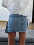 Ebbgo  -  Safari Style Big Pockets Denim Skirt Sexy Slim Mid-Waisted Mini Skirts Women Summer Fashion Streetwear Ladies