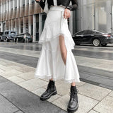 Ebbgo   Chic Irregular Harajuku Solid Color Sexy Female Skirt High Waist Women Casual Cool Split Lace Ruffles 2024 Spring Summer Skirts