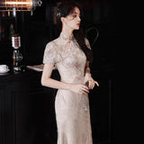 Ebbgo  -  Evening dress bridal dresses women's banquet lace temperament Grey light luxury Pearl l0893