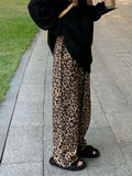 Ebbgo  Fashion Leopard Wide Leg Trousers Casual All Match Women Straight Pants Vintage Y2k Aesthetic Grunge Loose Pocket Pantalon Femme