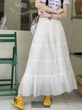 Ebbgo  White Princess Women Skirts Gentle Summer Chic Cotton A-Line Fashion Sweet  Slim New Office Lady High Waist