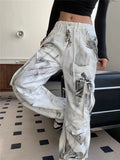 Ebbgo  -  Women's White Cargo Jeans Y2k 90s Vintage High Waist Wide Leg Denim Trousers Harajuku Baggy Jean Pants 2000s Trashy Clothes