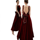 Ebbgo  -  Evening Dresses red silk minimalism velet gown Wine Party L0731